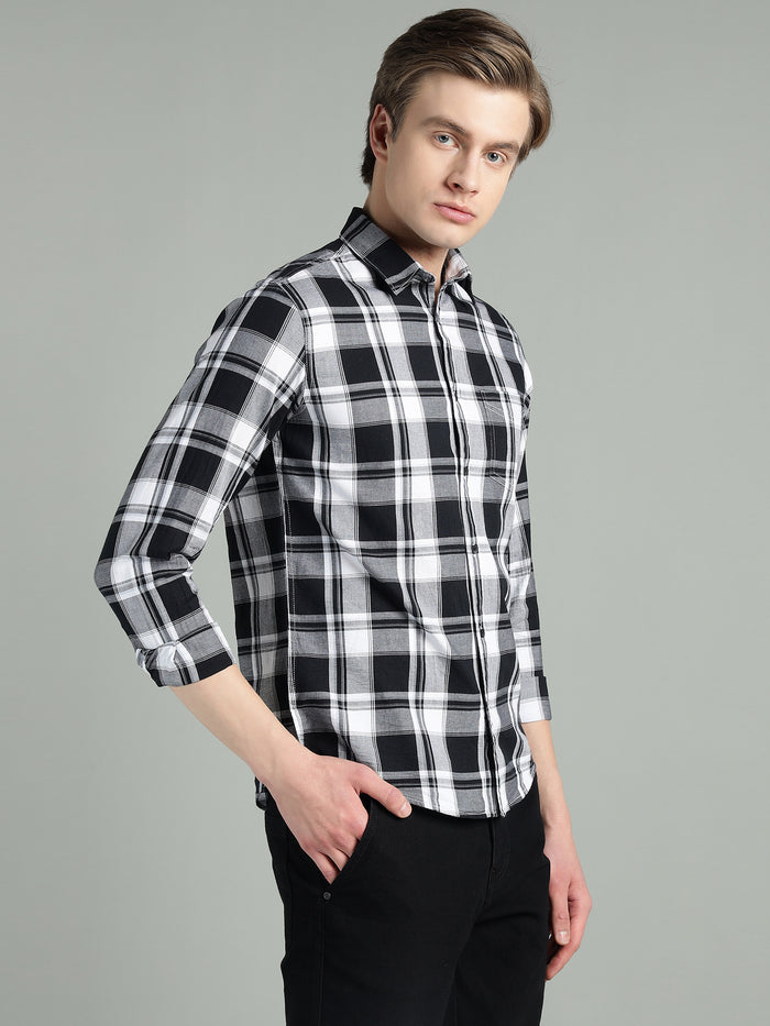 Men's Black & White Checkered Casual Shirt