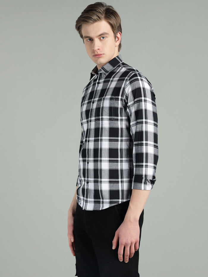 Men's Black & White Checkered Casual Shirt