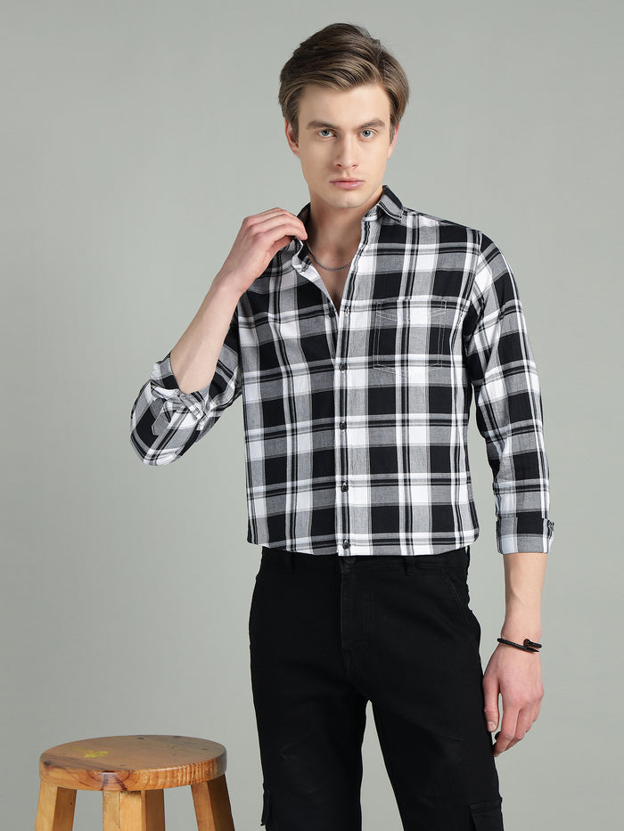Men's Black & White Checkered Casual Shirt