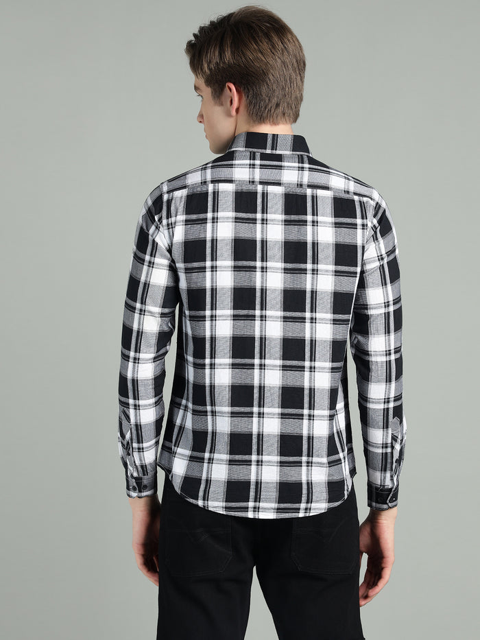 Men's Black & White Checkered Casual Shirt