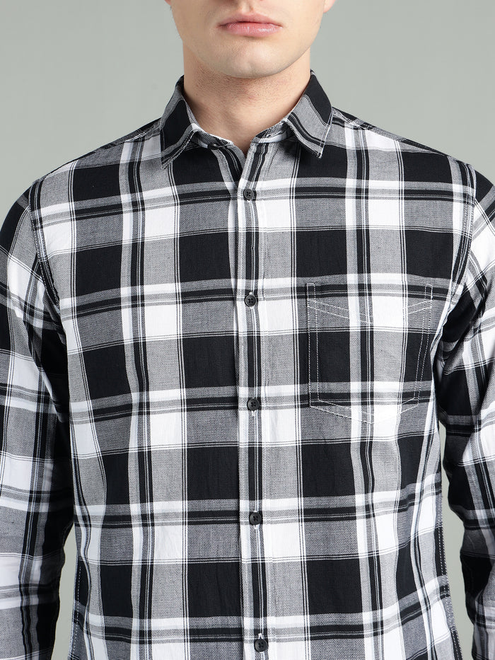 Men's Black & White Checkered Casual Shirt