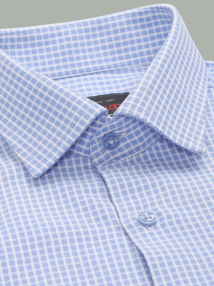 Men's Blue Micro-Check Slim Fit Formal Shirt