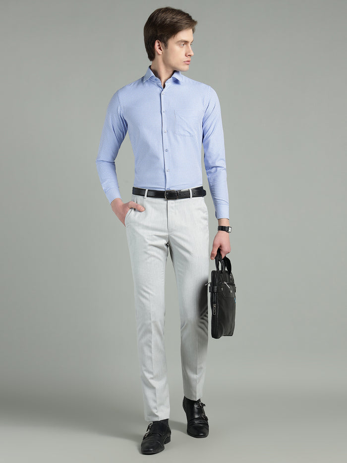Men's Blue Micro-Check Slim Fit Formal Shirt