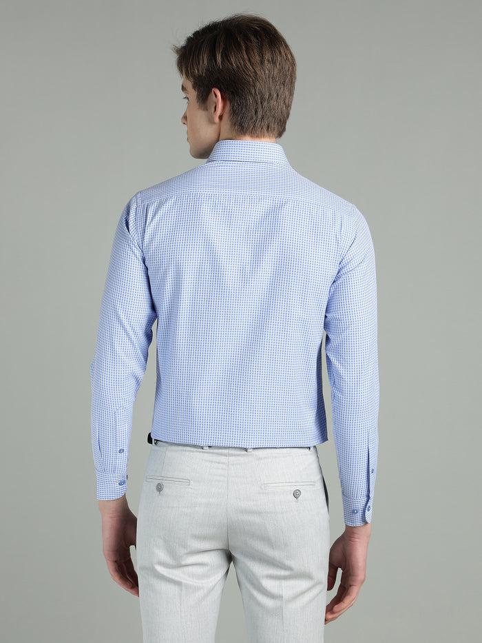 Men's Blue Micro-Check Slim Fit Formal Shirt
