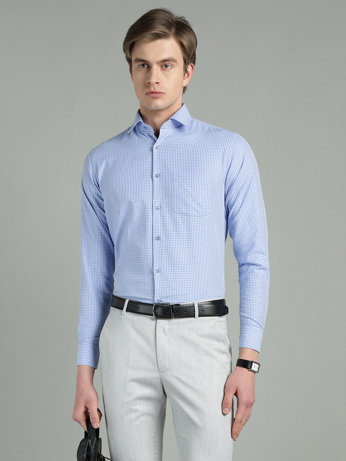 Men's Blue Micro-Check Slim Fit Formal Shirt