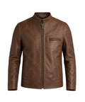 Heritage Brown Cafe Racer Leather Jacket crafted from premium genuine cowhide leather