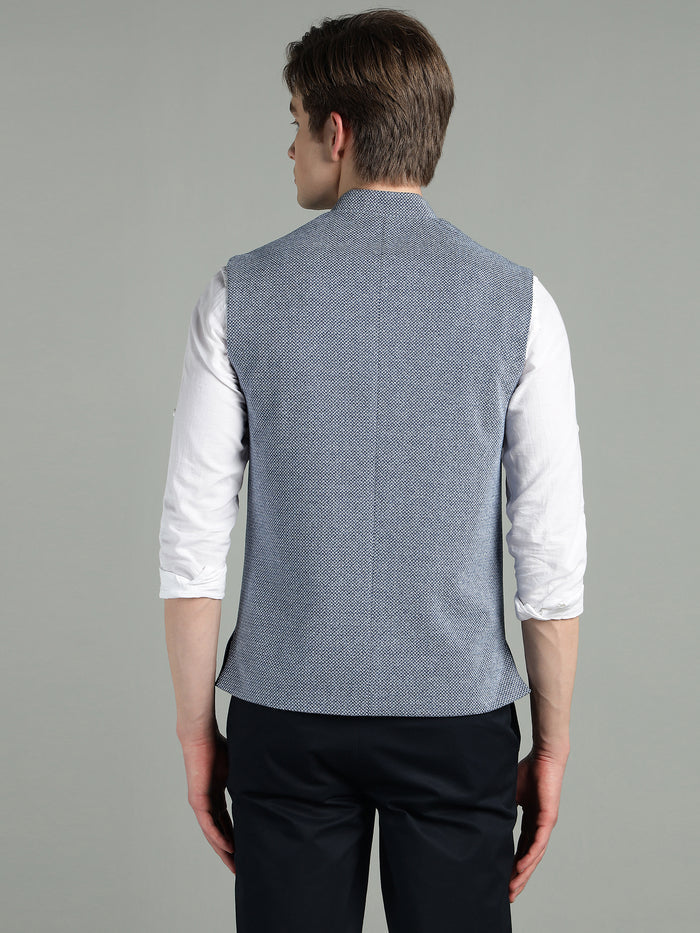 Men's Classic Blue Textured Nehru Jacket