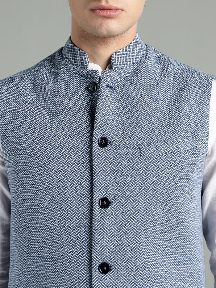 Men's Classic Blue Textured Nehru Jacket