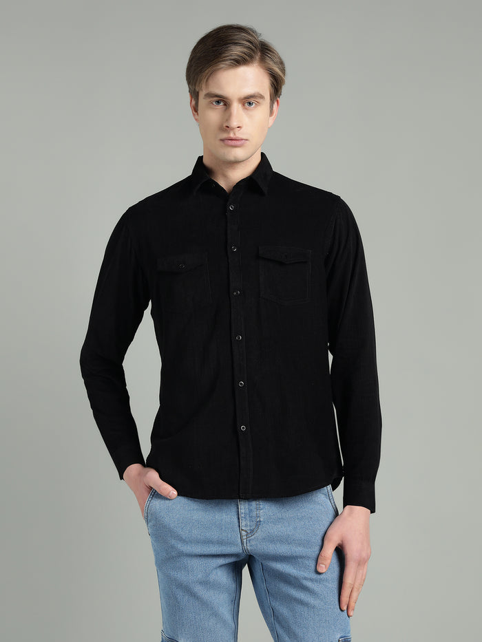 Men's Corduroy Black Shirt Regular Fit
