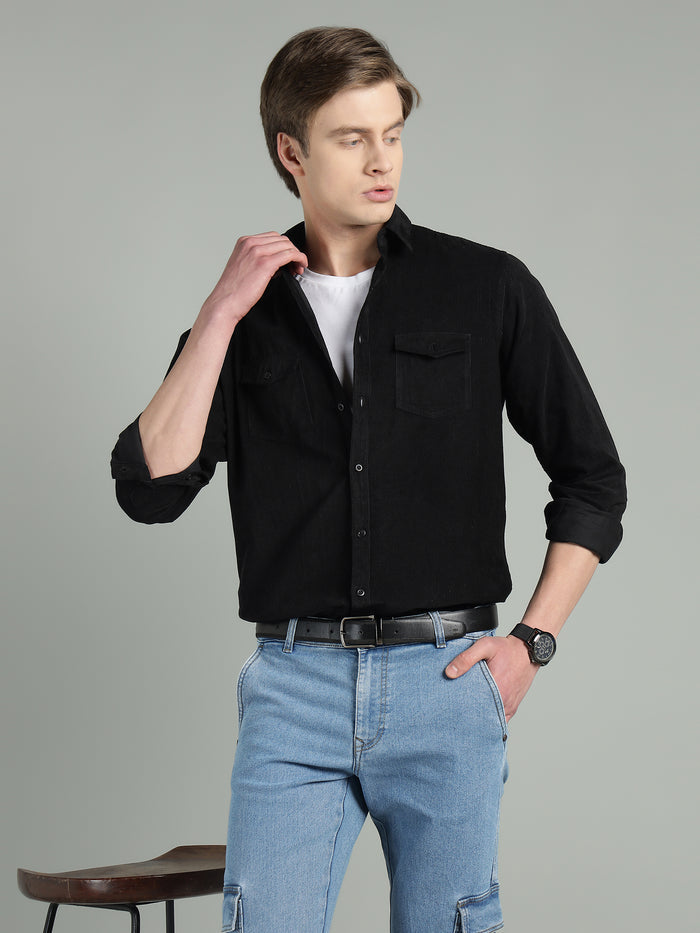 Men's Corduroy Black Shirt Regular Fit