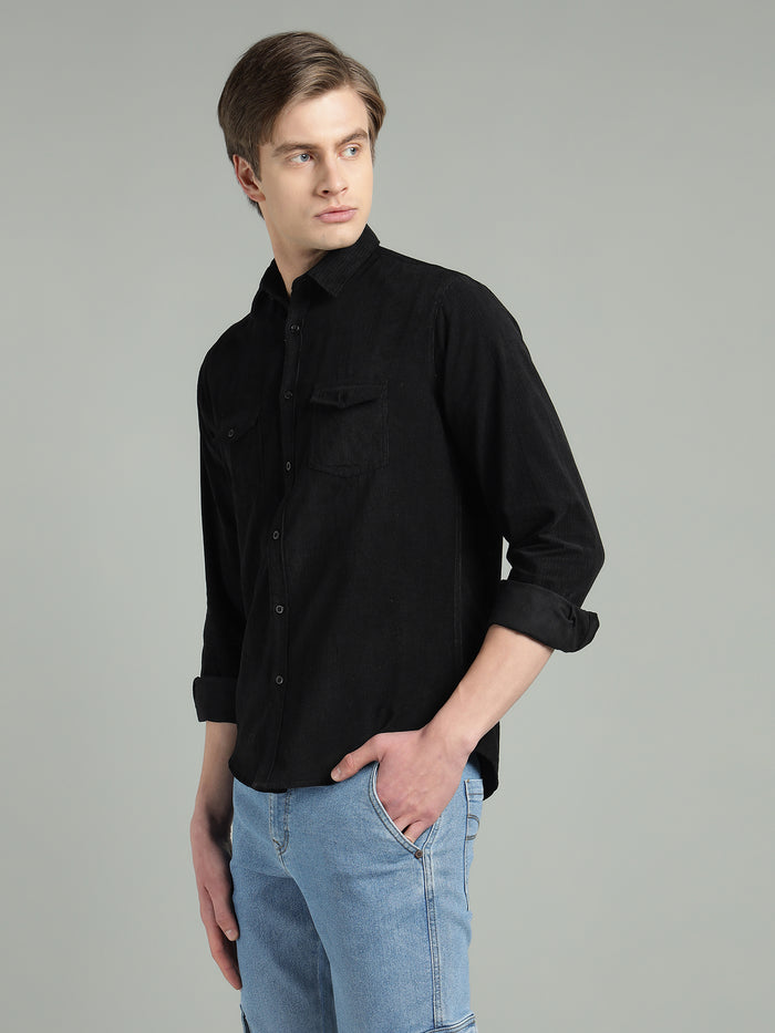 Men's Corduroy Black Shirt Regular Fit