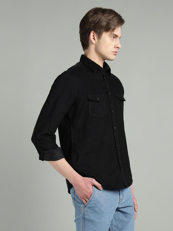 Men's Corduroy Black Shirt Regular Fit