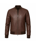 Men's Dark Brown Leather Bomber Jacket