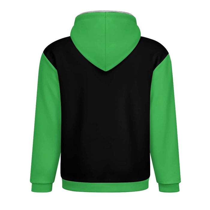 Men's Double Layer Fleece Zippered Hoodie Black & green