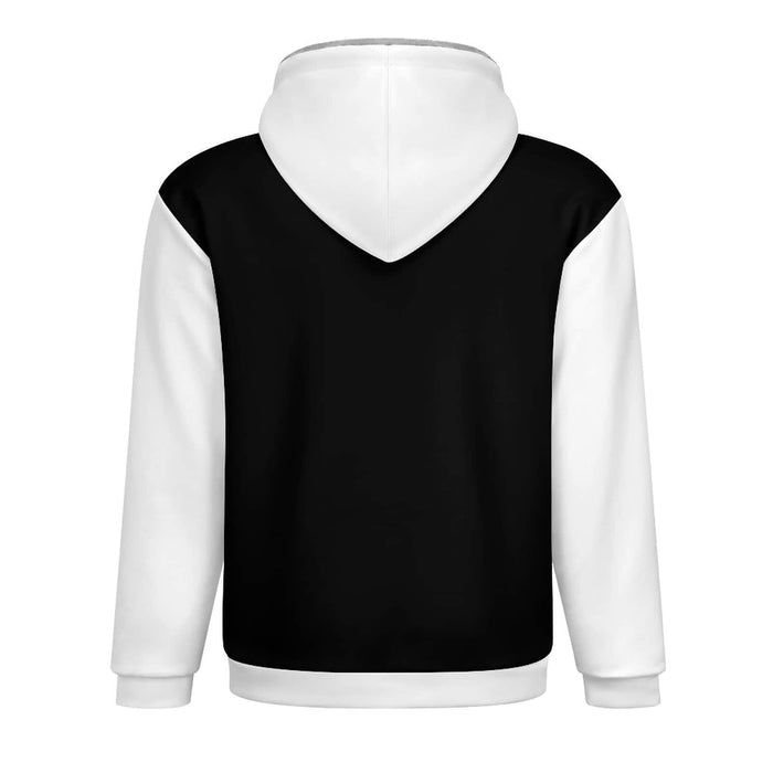 Men's Double Layer Fleece Zippered Hoodie Classic Black & white