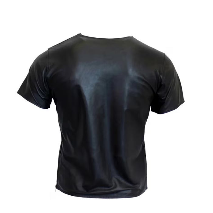 Men's Genuine Sheep Black Leather T-Shirt | Leather Outlet