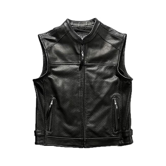 Men's Iconic Biker Black Leather Vest Leather Outlet