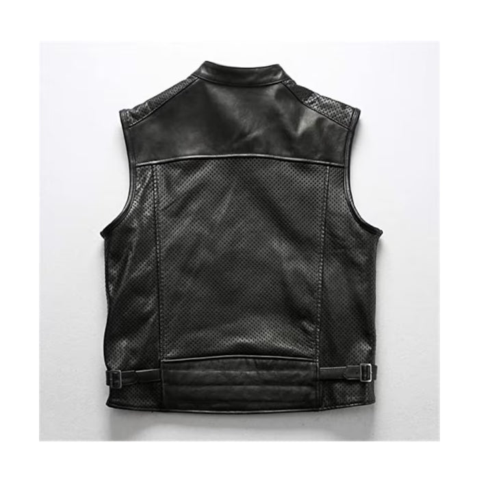 Men's Iconic Biker Black Leather Vest Leather Outlet