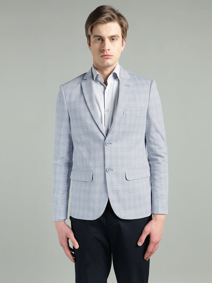 Men's Light Blue Knitted Check Blazer