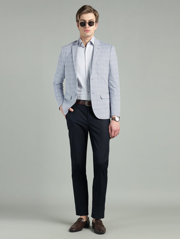 Men's Light Blue Knitted Check Blazer