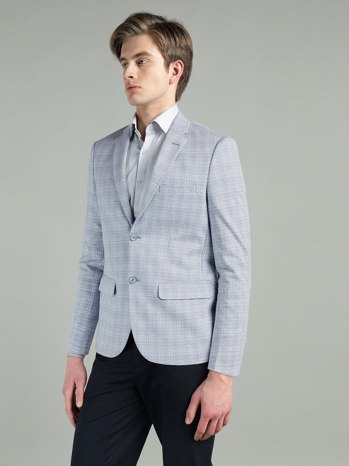 Men's Light Blue Knitted Check Blazer