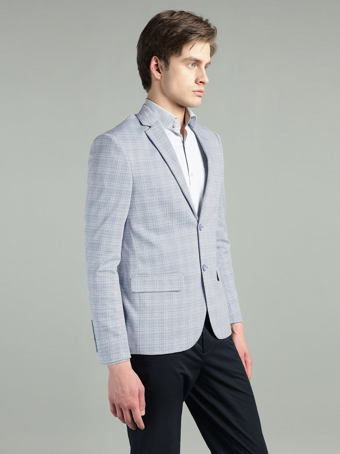 Men's Light Blue Knitted Check Blazer