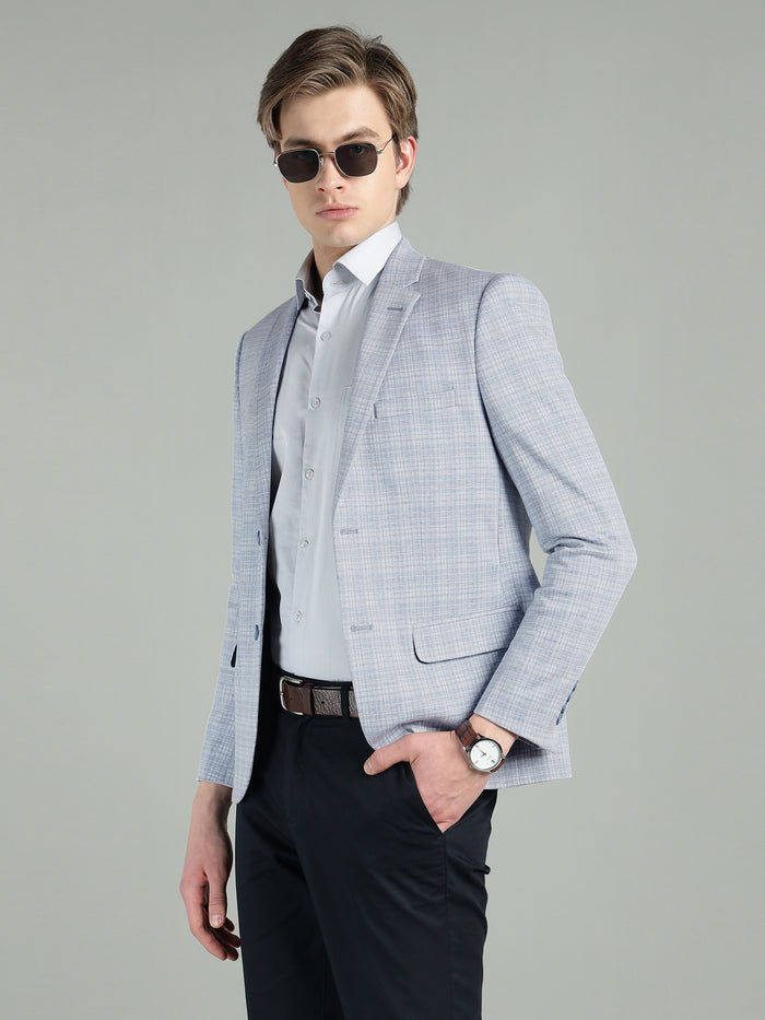 Men's Light Blue Knitted Check Blazer