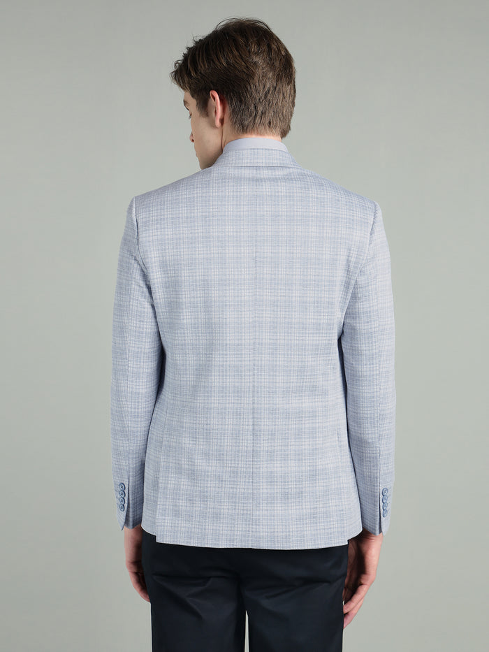 Men's Light Blue Knitted Check Blazer