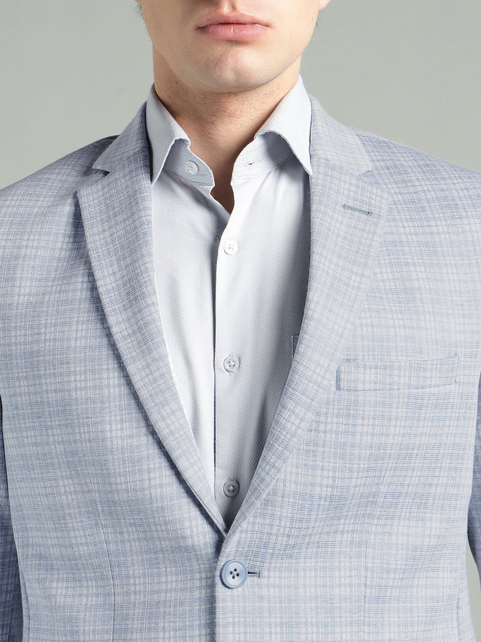 Men's Light Blue Knitted Check Blazer