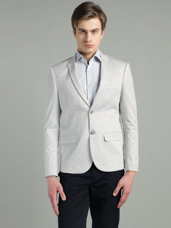 Men's Light Grey Geometric Pattern Jacquard Blazer