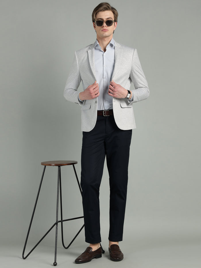Men's Light Grey Geometric Pattern Jacquard Blazer