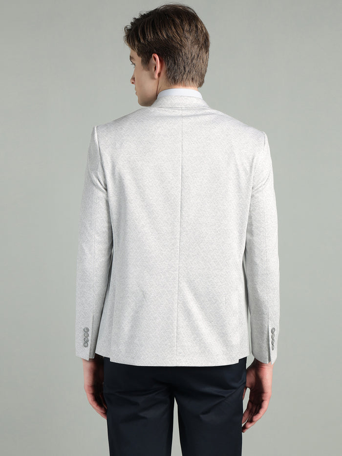 Men's Light Grey Geometric Pattern Jacquard Blazer