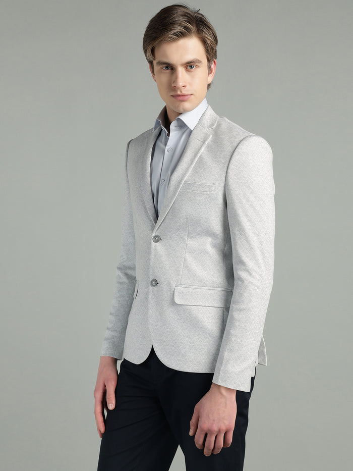 Men's Light Grey Geometric Pattern Jacquard Blazer