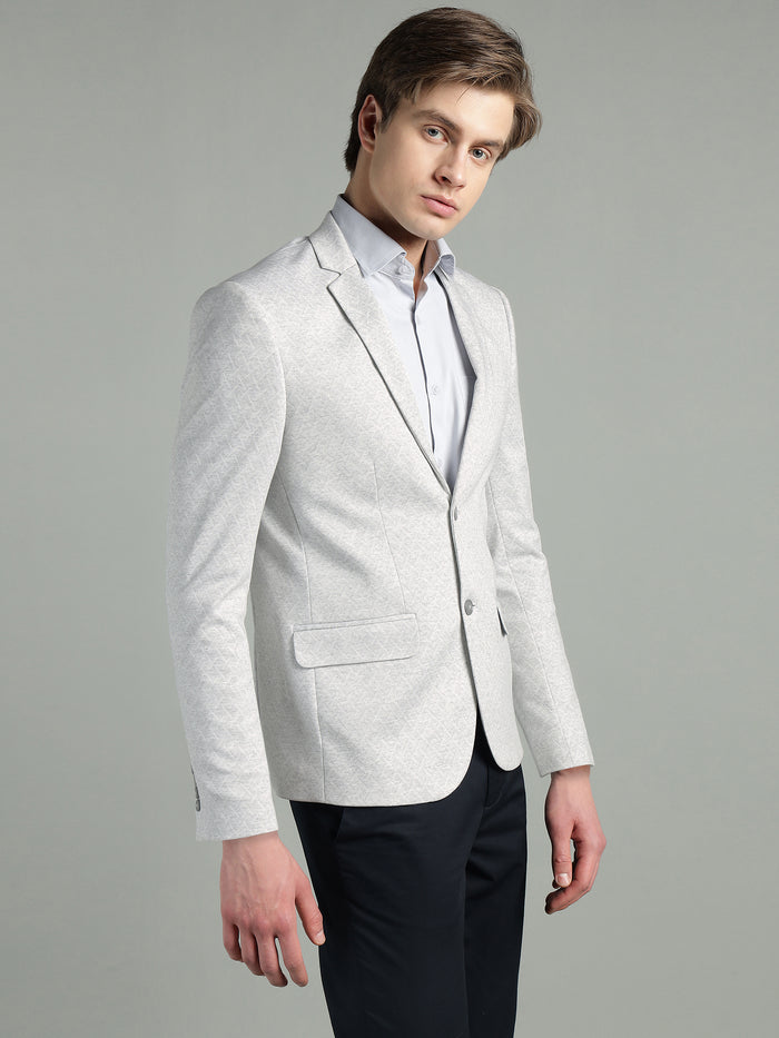 Men's Light Grey Geometric Pattern Jacquard Blazer
