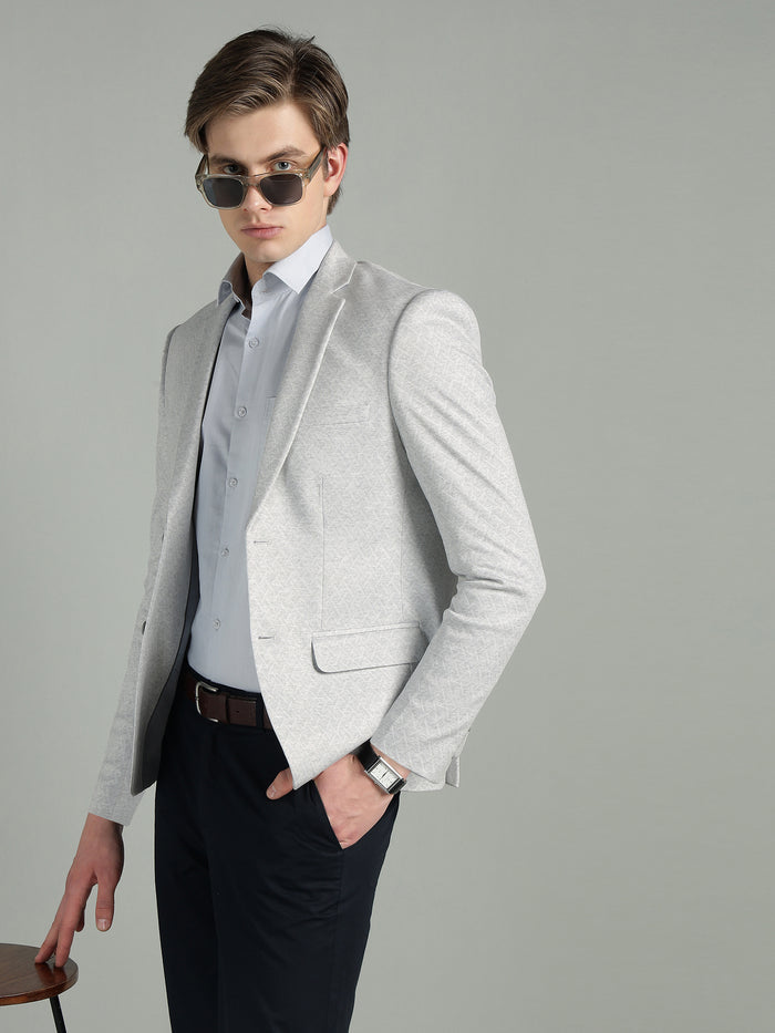 Men's Light Grey Geometric Pattern Jacquard Blazer