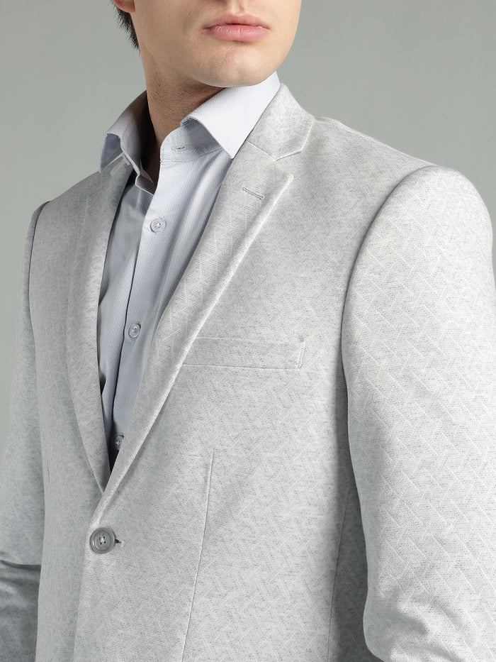 Men's Light Grey Geometric Pattern Jacquard Blazer