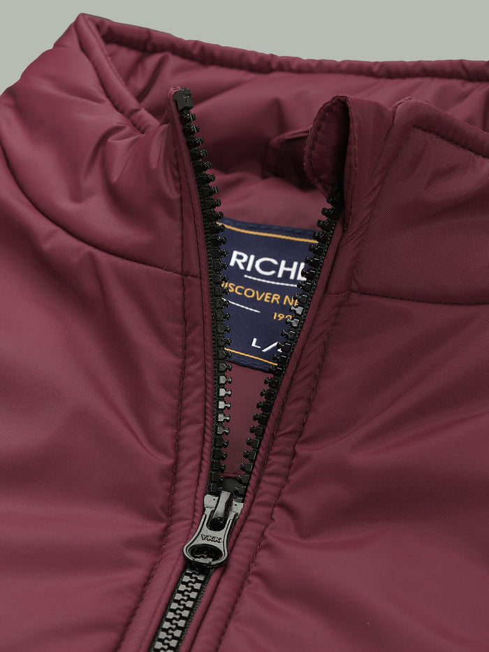 Men's Maroon Puffer Winter Jacket With Zip Closer