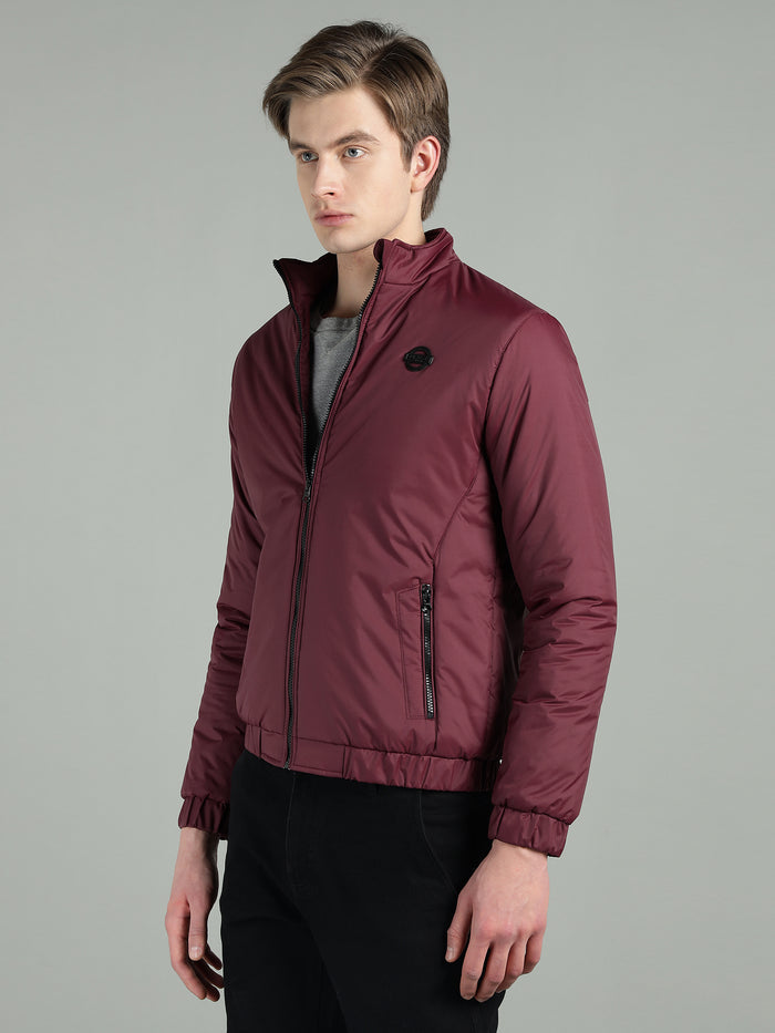 Men's Maroon Puffer Winter Jacket With Zip Closer