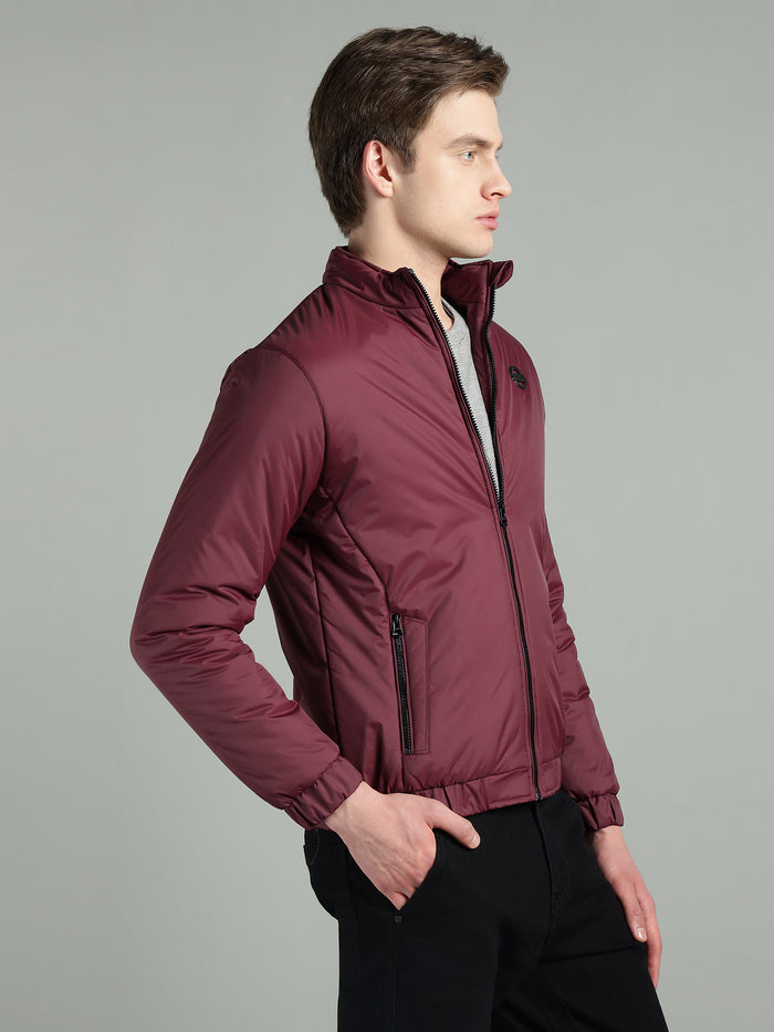 Men's Maroon Puffer Winter Jacket With Zip Closer