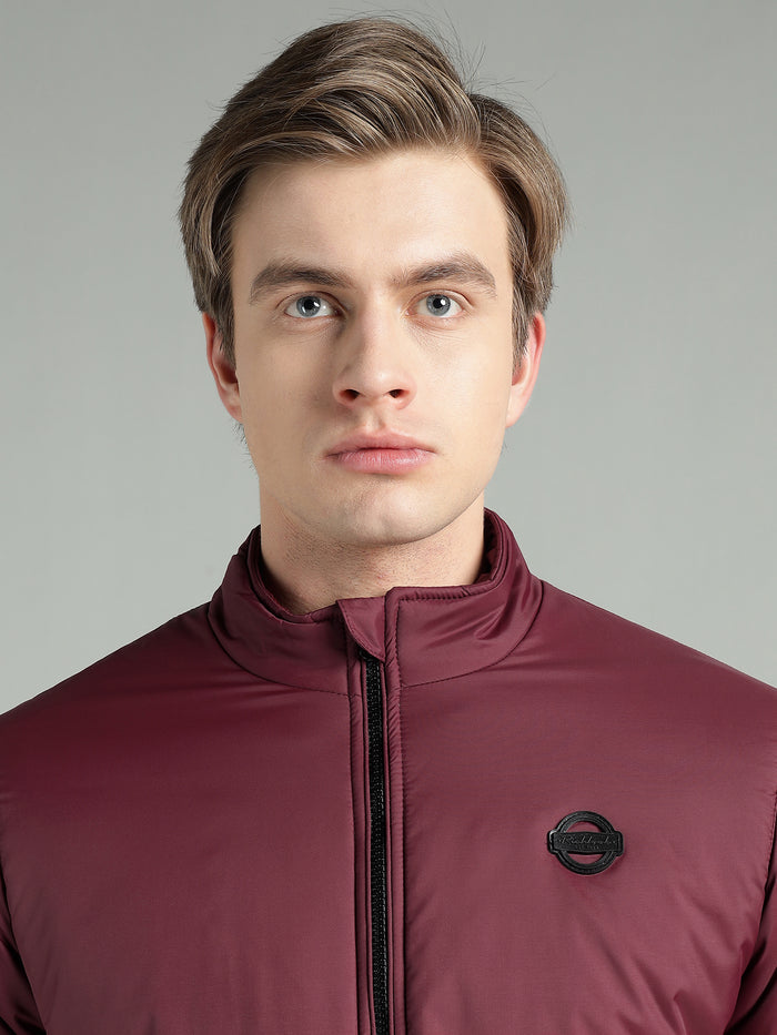 Men's Maroon Puffer Winter Jacket With Zip Closer