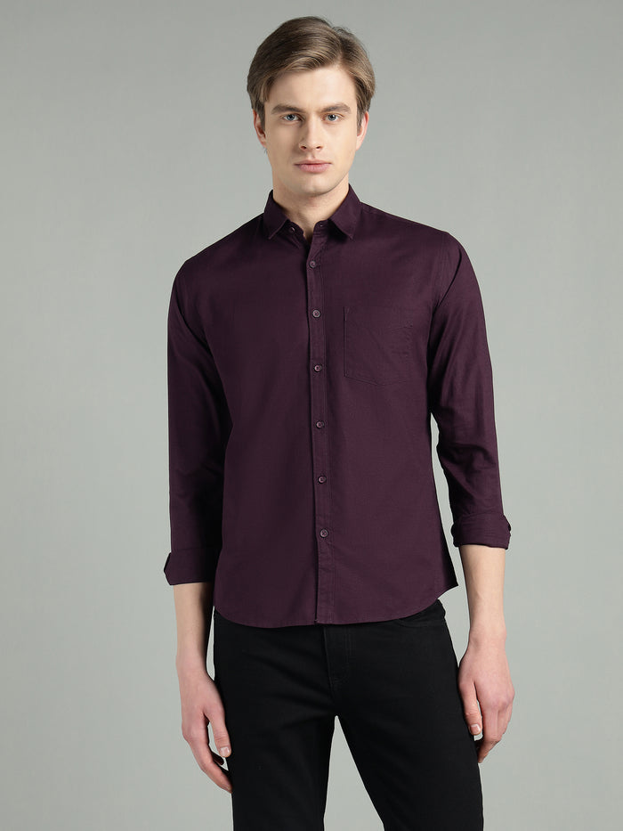 Men's Maroon Solid Cotton Blend Casual Shirt