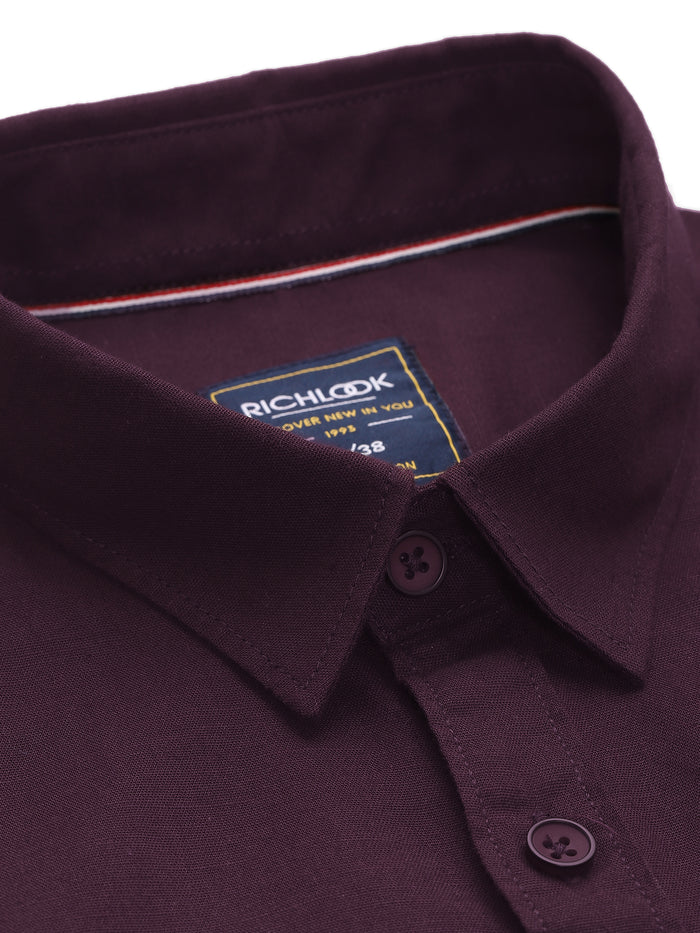 Men's Maroon Solid Cotton Blend Casual Shirt