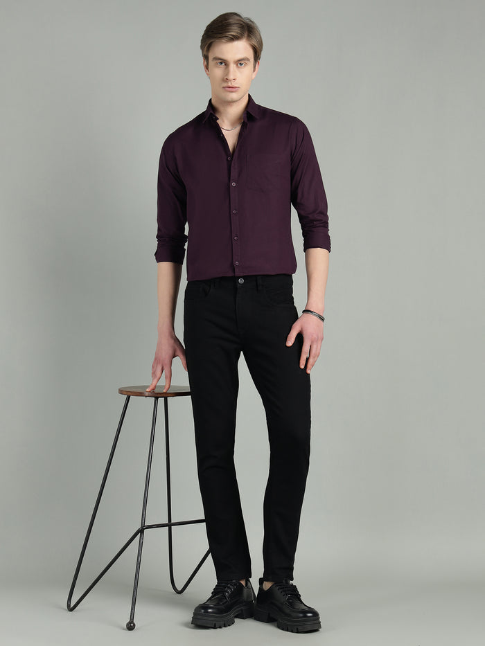 Men's Maroon Solid Cotton Blend Casual Shirt