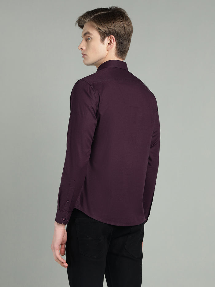 Men's Maroon Solid Cotton Blend Casual Shirt