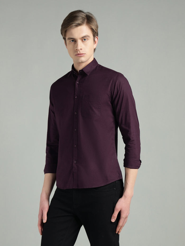 Men's Maroon Solid Cotton Blend Casual Shirt