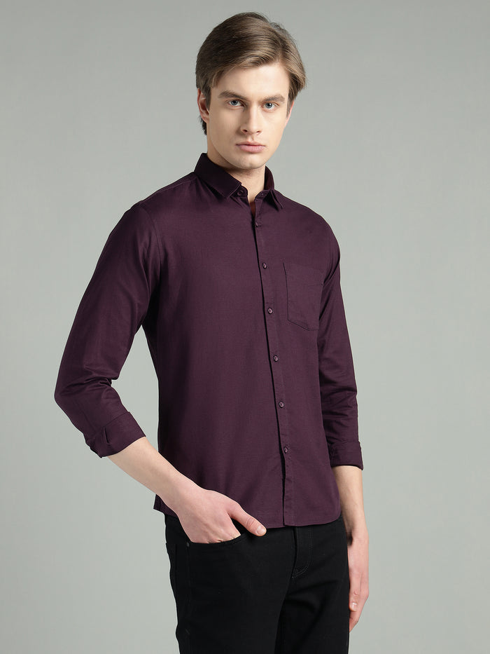 Men's Maroon Solid Cotton Blend Casual Shirt