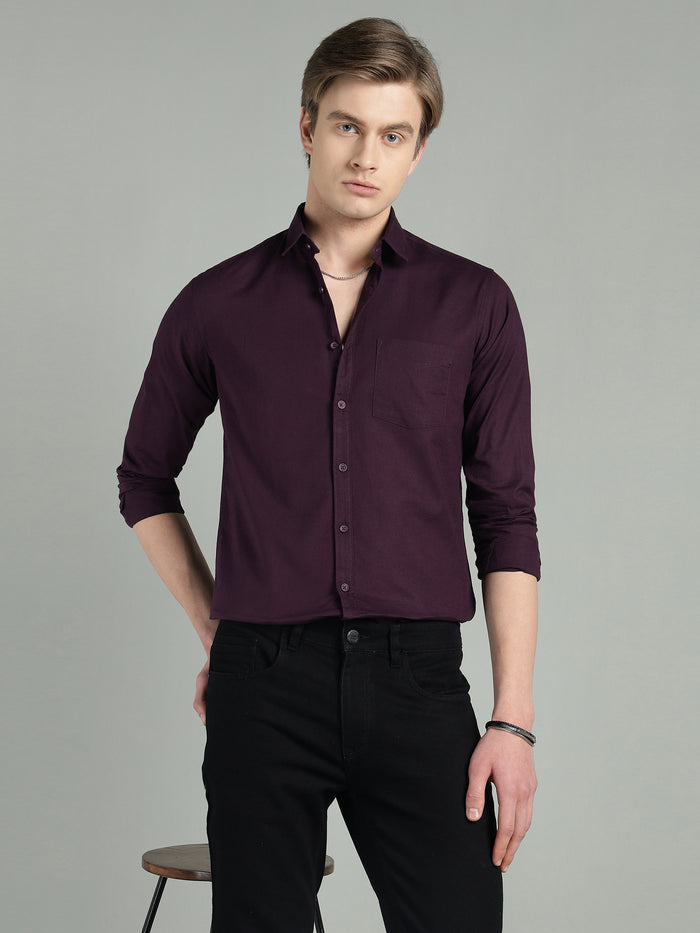 Men's Maroon Solid Cotton Blend Casual Shirt
