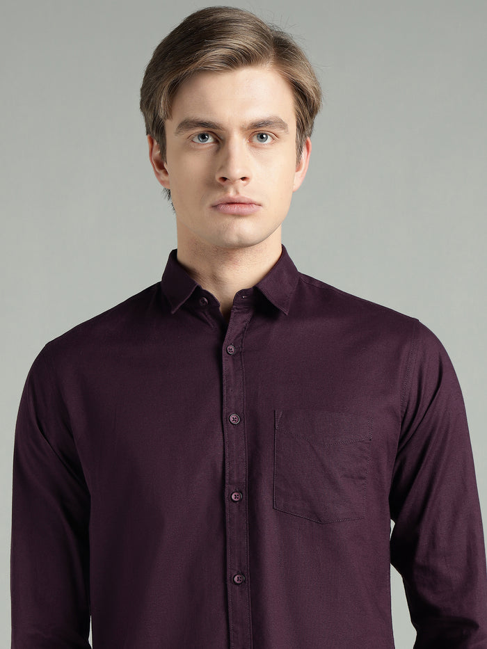 Men's Maroon Solid Cotton Blend Casual Shirt