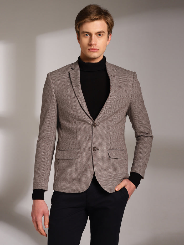Men's Micro Houndstooth Wool-Texture Slim Fit Blazer