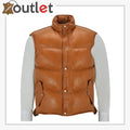 Men's Puffer Leather Brown Waistcoat Padded Lambskin Leather Casual Vest Leather Outlet